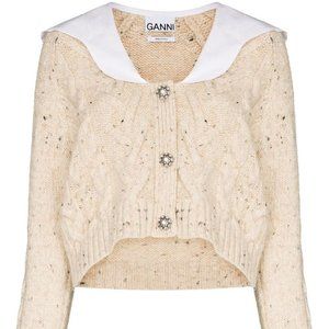 Ganni Contrast Collar Cropped Cardigan Size L NWT